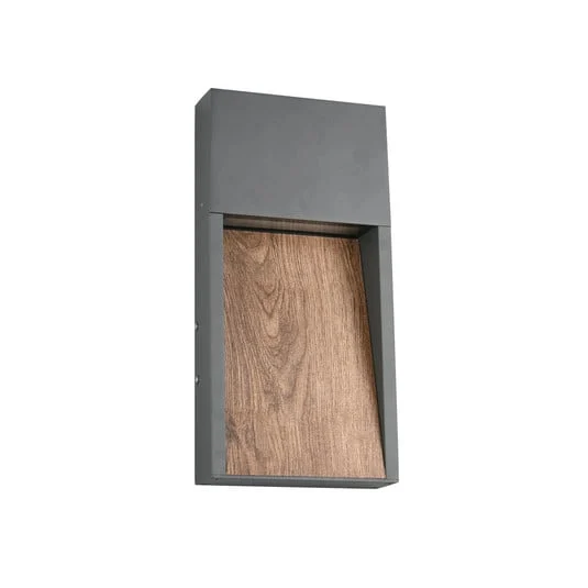 Aplique LED para exterior SALMON, aspecto de madera, metal, altura 33 cm, IP44