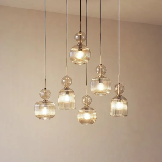 Lámpara colgante Sophia, 6 luces, 65 cm, coñac/negro, E14