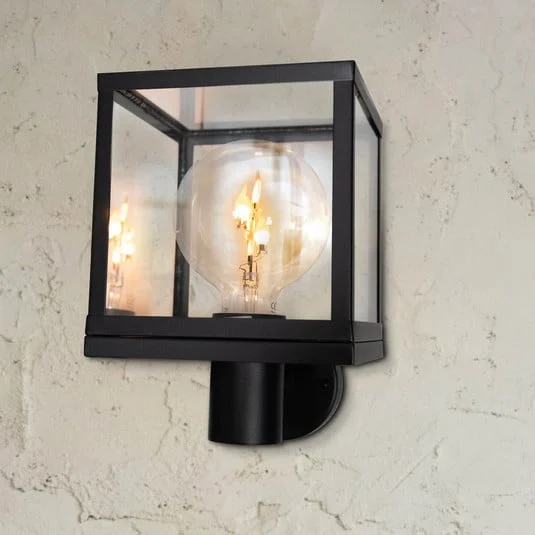 Aplique para exterior SEGULA Moderna, acero inoxidable, cristal, negro, E27