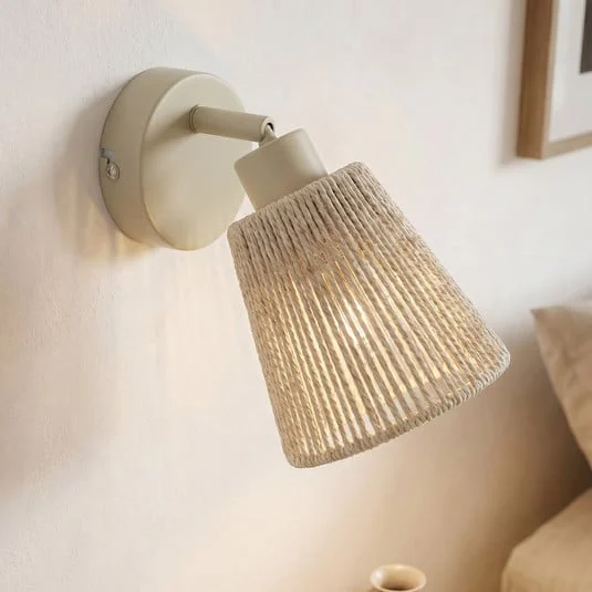 Foco de pared Lindby Anuva, color beige, de papel, 1 luz, E14