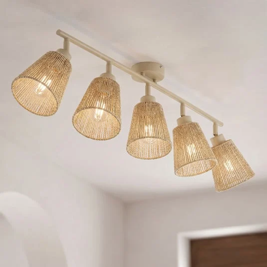 Downlight Lindby Anuva, 86 cm, 5 luces, beige, papel