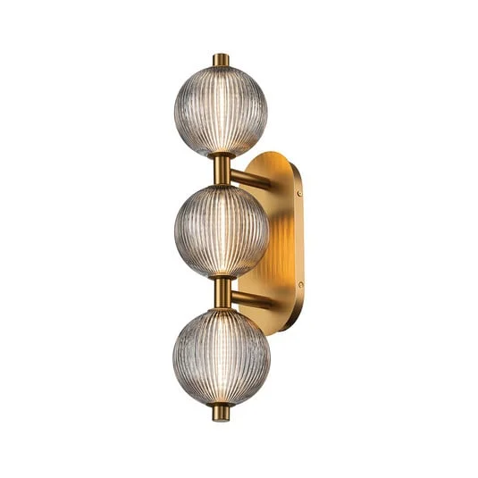 Aplique de pared LED PALMAS dorada/gris humo Ancho 59 cm 3 luces IP44