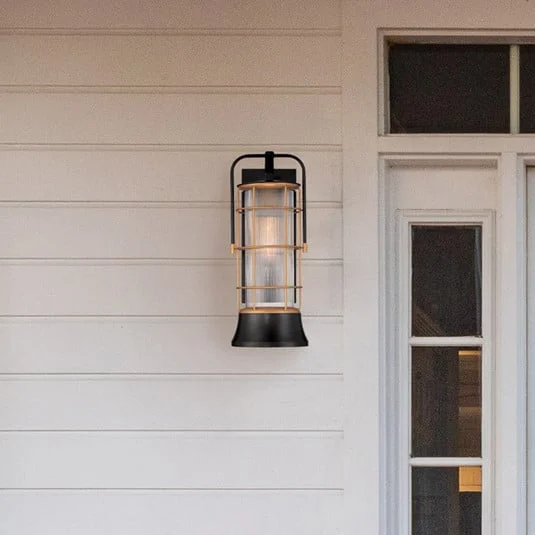 Aplique de exterior RIVAMAR, altura 41 cm, negro/dorado, IP44 E27