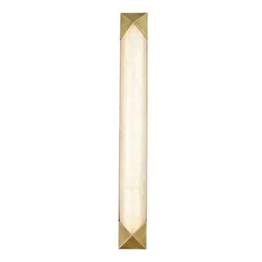 Aplique de pared LED CAESAR, latón antiguo, altura 64 cm Metal/Alabastro