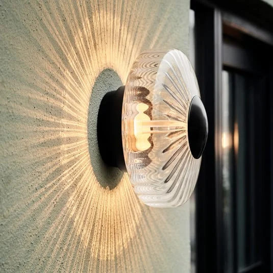 Aplique LED para exterior New Wave Optic, cristal, Ø 26 cm, IP65