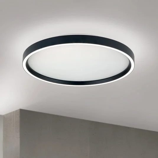 Plafón LED Masca, negro, Ø 40 cm, CCT, metal, atenuable