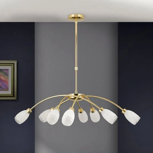 Lámpara colgante CARLA, color latón, Ø 84 cm, metal/vidrio, 8 luces.