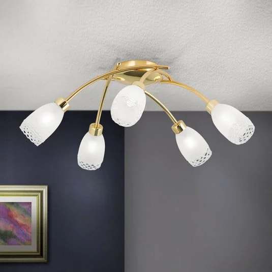 Lámpara de techo CARLA, color latón, Ø 60 cm Metal/vidrio 5 luces.