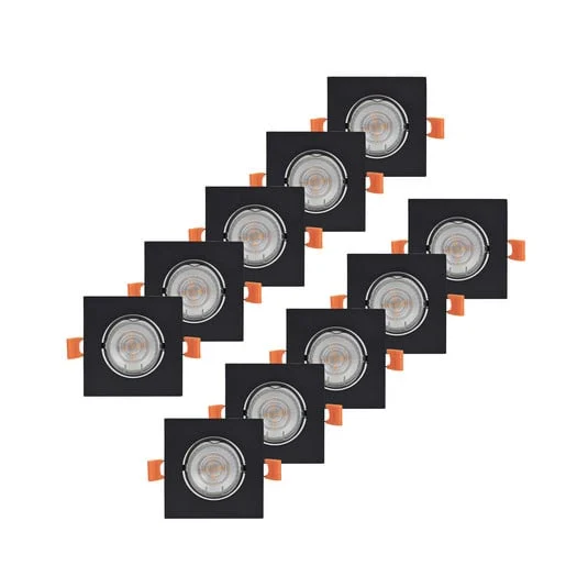 Lámpara empotrable PRIOS Fibur, negra, 9 cm, GU10, paquete de 10