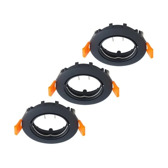 Lámpara de techo empotrable PRIOS Fibur, negro, zinc, Ø 8,2 cm, juego de 3
