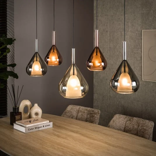 Lámpara colgante Wings, negro/marrón/cobre, 5 luces, G9, cristal