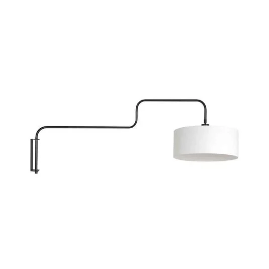 Aplique de pared Bloeba, negro/blanco, saliente 140 cm, lino