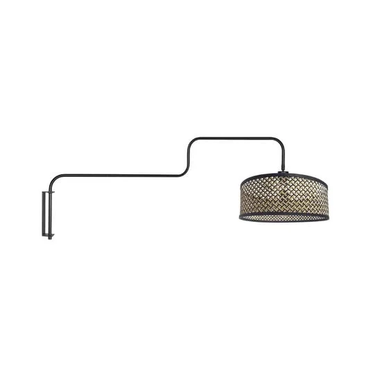 Aplique de pared Bloeba, negro/madera, saliente 140 cm, madera