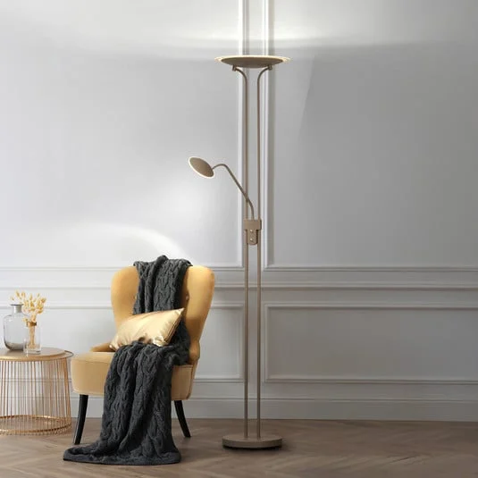 Lámpara de pie LED Tallri, gris beige, altura 180 cm, 2 luces, CCT Touchdim