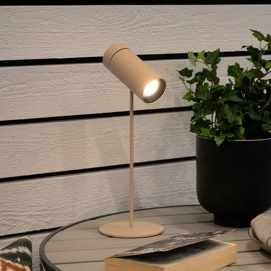 Lámpara de mesa LED recargable Multi, color arena, altura 30 cm, IP54