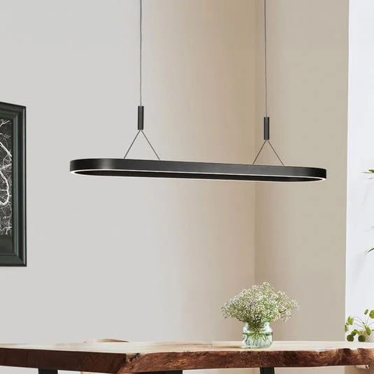 Lámpara colgante LED Mykty, negra, longitud 120 cm, metal, 2 luces.