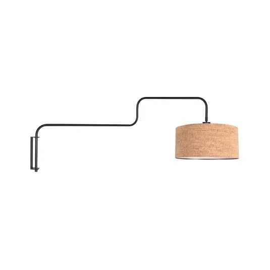 Aplique de pared Bloeba, negro/marrón, saliente 140 cm, corcho