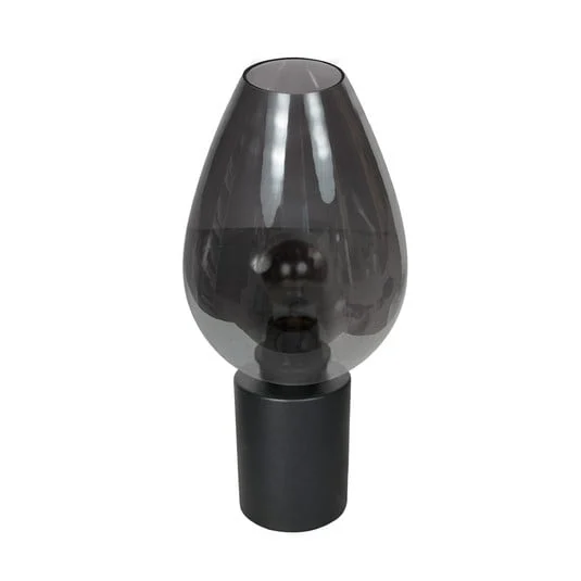 Lámpara de mesa Bloeba, negro/gris humo, Ø 22 cm, gota de cristal