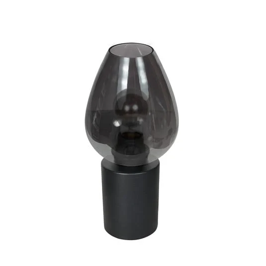 Lámpara de mesa Bloeba, negro/gris humo, Ø 15 cm, gota de cristal