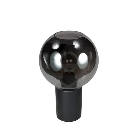 Lámpara de mesa Bloeba, negro/gris humo, Ø 20 cm, esfera de cristal