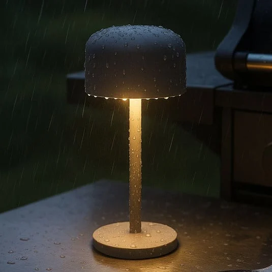 Lámpara de mesa LED recargable Finley, gris arena Altura 22 cm Metal, IP54