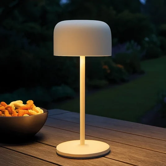 Lámpara de mesa LED recargable Finley, color beige arena, altura 22 cm, metal,