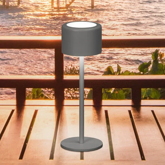 Lámpara de mesa LED recargable Juna, gris arena Altura 25 cm Metal, IP54