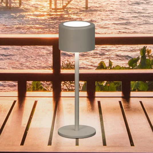 Lámpara de mesa LED recargable Juna, gris-marrón Altura 25 cm Metal, IP54