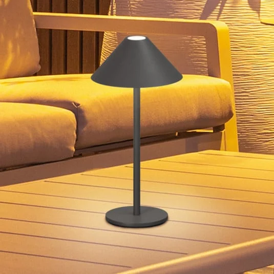 Lámpara de mesa LED recargable Prato, gris arena, altura 25 cm, metal, IP54