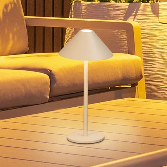 Lámpara de mesa LED recargable Prato, color arena Altura 25 cm Metal IP54