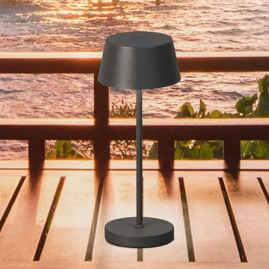 Lámpara de mesa LED recargable Sienna Pro, gris arena, 24 cm, metal IP54