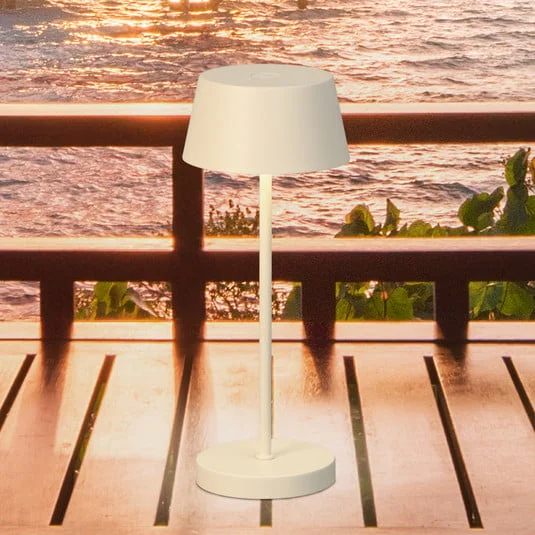 Lámpara de mesa LED recargable Sienna Pro beige arena, 24 cm, metal IP54