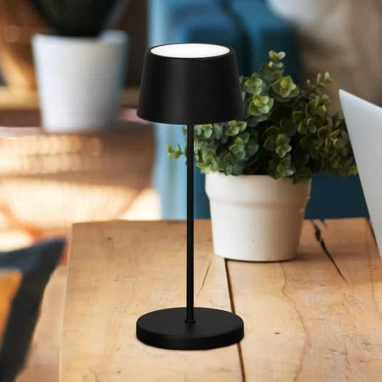 Lámpara de mesa LED recargable Asena Pro negro arena, 30 cm metal IP54