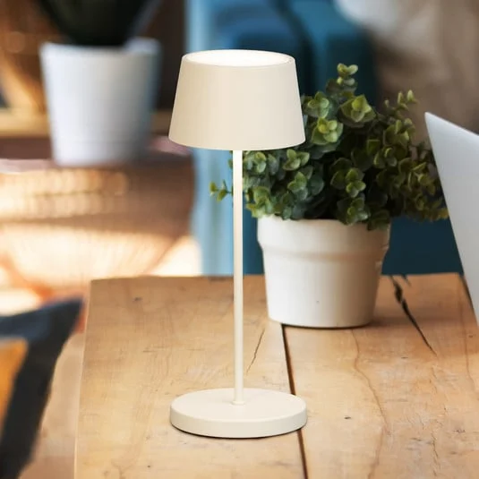 Lámpara de mesa LED recargable Asena Pro beige arena, 30 cm metal IP54