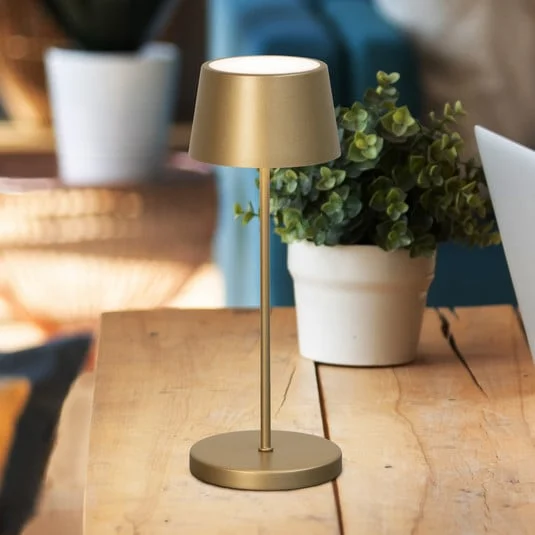 Lámpara de mesa LED recargable Asena Pro color bronce 30 cm metal IP54