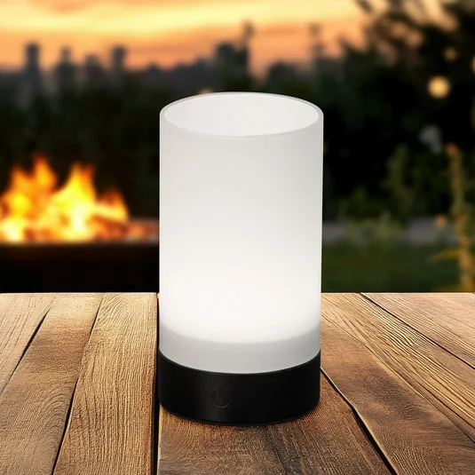 Lámpara de mesa LED recargable Fenya, negro/ópalo mate Altura 14 cm IP54