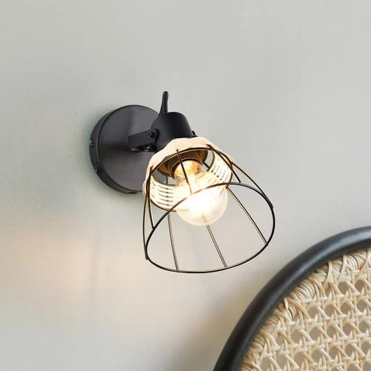 Aplique de pared Jerome, Ø 14 cm, 1 luz, negro mate, interruptor