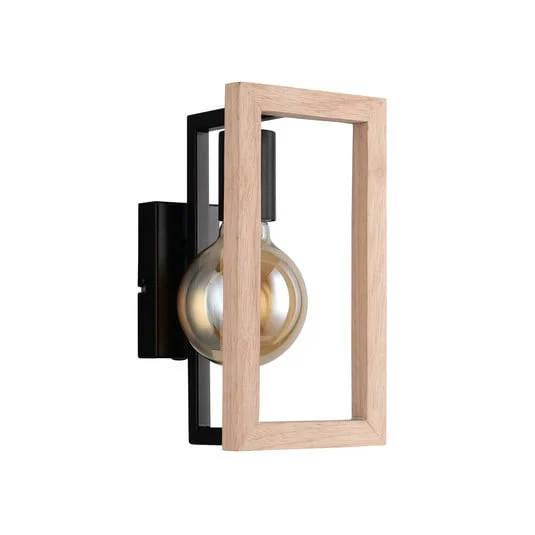 Aplique de pared Bano, madera/negro, altura 25 cm, metal, E27