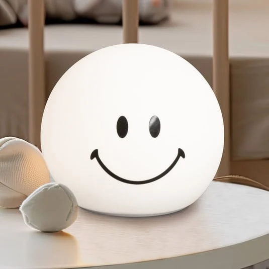 Linterna LED recargable Smiley, blanca, Ø 13 cm, silicona