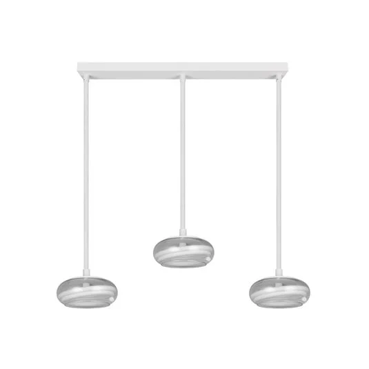 Lámpara colgante LED Tarsia, blanco mate, longitud 91 cm, cristal, 3 luces.