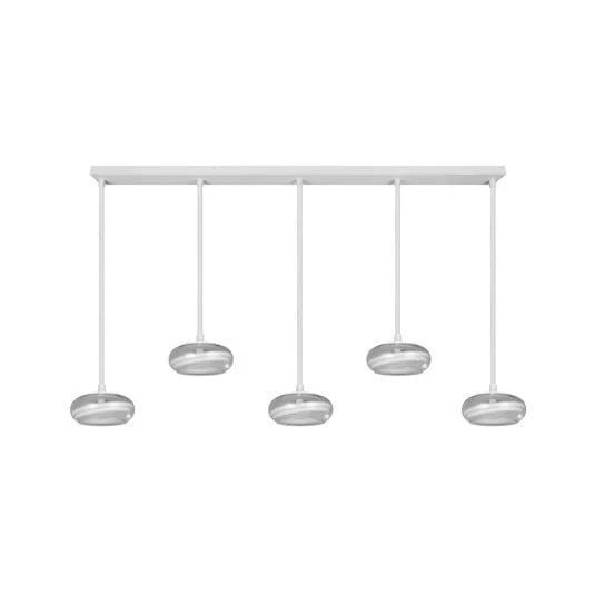 Lámpara colgante LED Tarsia, blanco mate, longitud 161 cm, cristal, 5 luces.