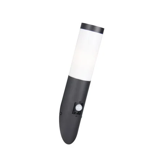 Aplique para exterior Trioto, negro mate, 39 cm de acero inoxidable, sensor