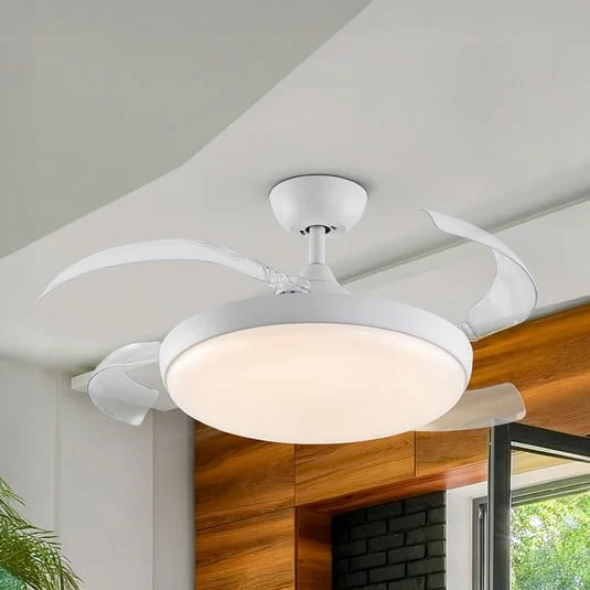 Ventilador de techo LED Venturi blanco/transparente CC, Ø 106 cm, silencioso