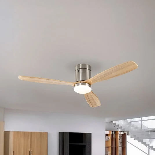 Ventilador de techo LED Siroco, níquel/madera clara Ø 132 cm silencioso