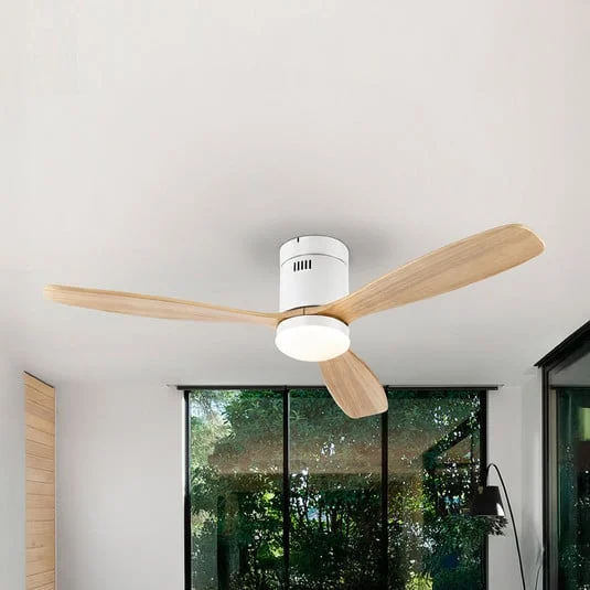 Ventilador de techo LED Siroco, blanco/madera clara Ø 132 cm, silencioso
