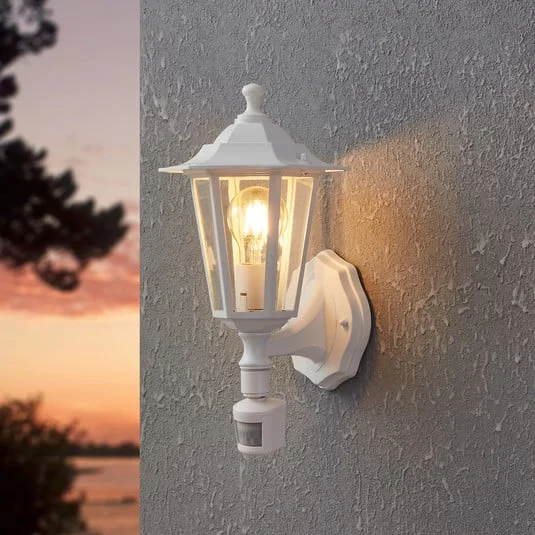Aplique para exterior Laterna 5, blanca, altura 36 cm, metal, con sensor