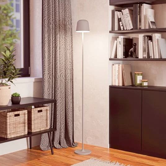 Lámpara LED de terraza con batería Mannera-L, gris, altura 140 cm, metal
