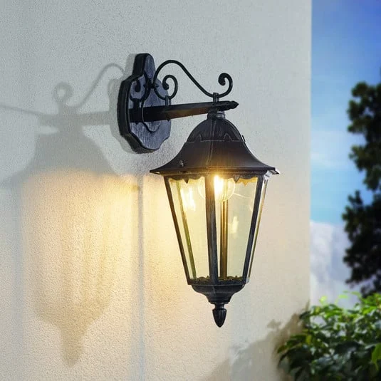 Aplique para exterior Navedo, negro/plata, altura 47 cm, con luz hacia abajo