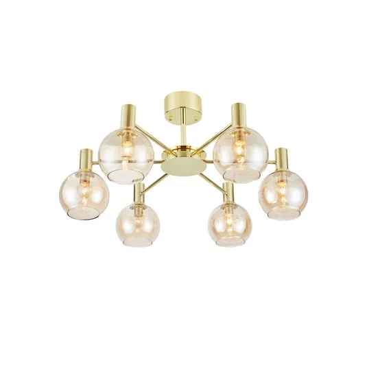 Plafón Ambra, latón/ámbar, cristal, Ø 75 cm