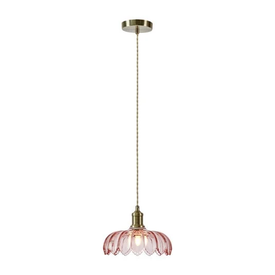 Lámpara colgante Kurage, latón antiguo/rosa, cristal, Ø 26 cm, E27